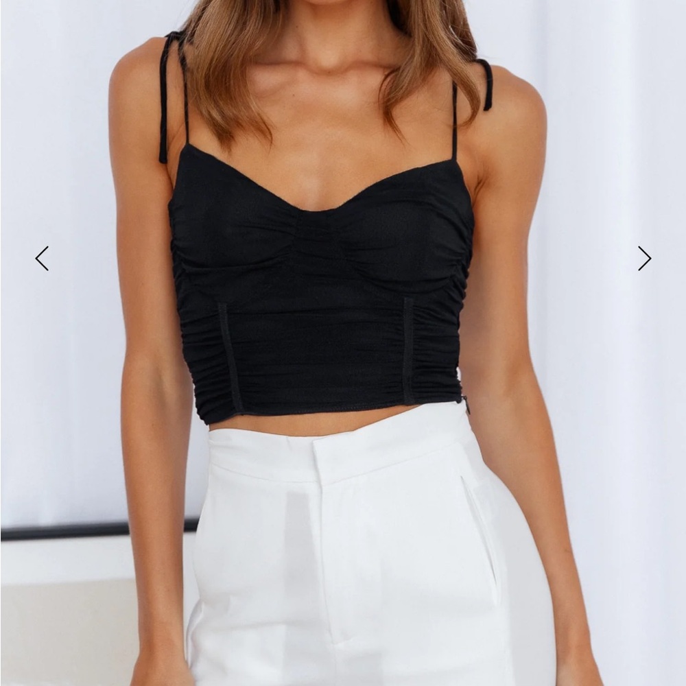 Hello Molly bow tie black crop top